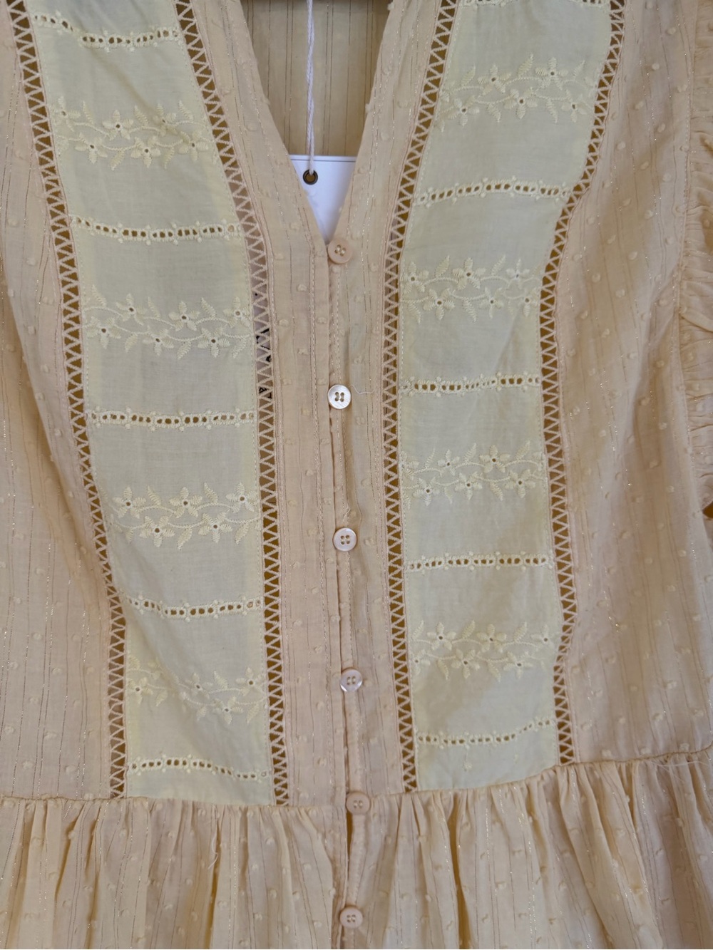 easel Yellow Ruffle Lace Button-Front Blouse - Picture 2 of 9